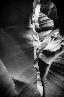 black and white antelope canyon fine art photography print showing abstract sandstone formations