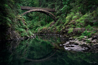 moulton falls bridge washington fine art photography print with forest reflection and river