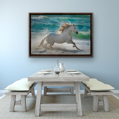 White, Andalusian, PRE, Spanish, horse, equine, equus, cheval, caballos, Mexico, ocean, surf, water, splashing, Sea Horse, equestrian...