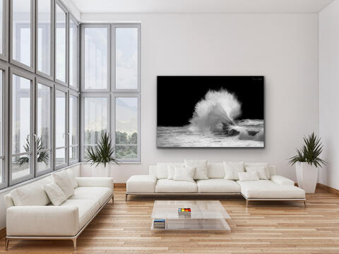 Black and White Breaking Wave Photograph