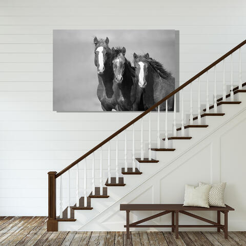 Metal Wild Horse Print Hanging over stairway 
