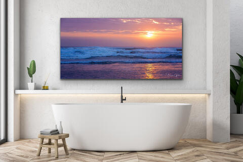 Ocean Sunset Photo Print In Bathroom
