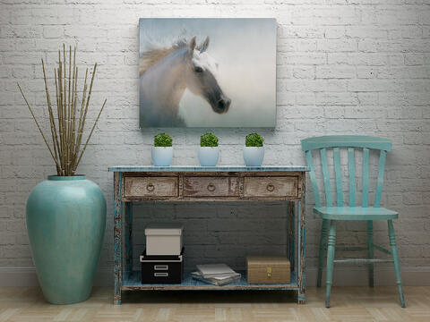 Poster Canvas Mockup with vintage turquoise interior