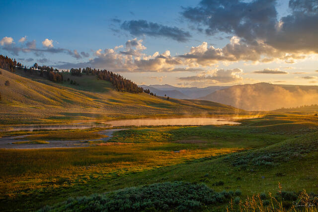 Black Tail Gold — Blacktail Lakes at Sunset, Yellowstone National Park, Wyoming print