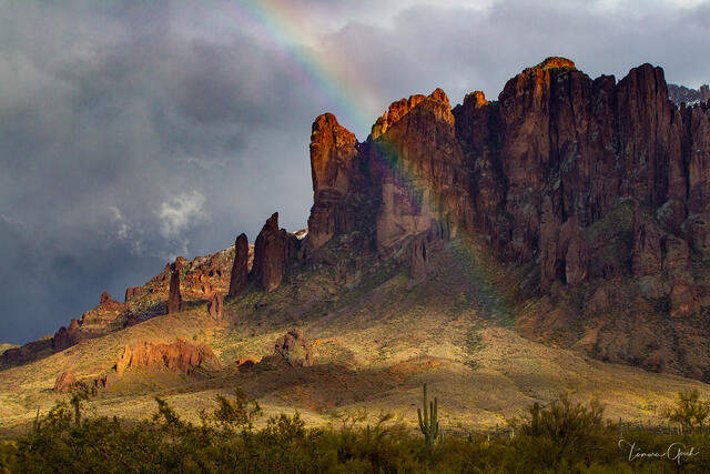 Rainbow over the Superstitions a limited edition fine art photograph taken as a rainbow appeared over the Superstitions as the storm clouds parted.