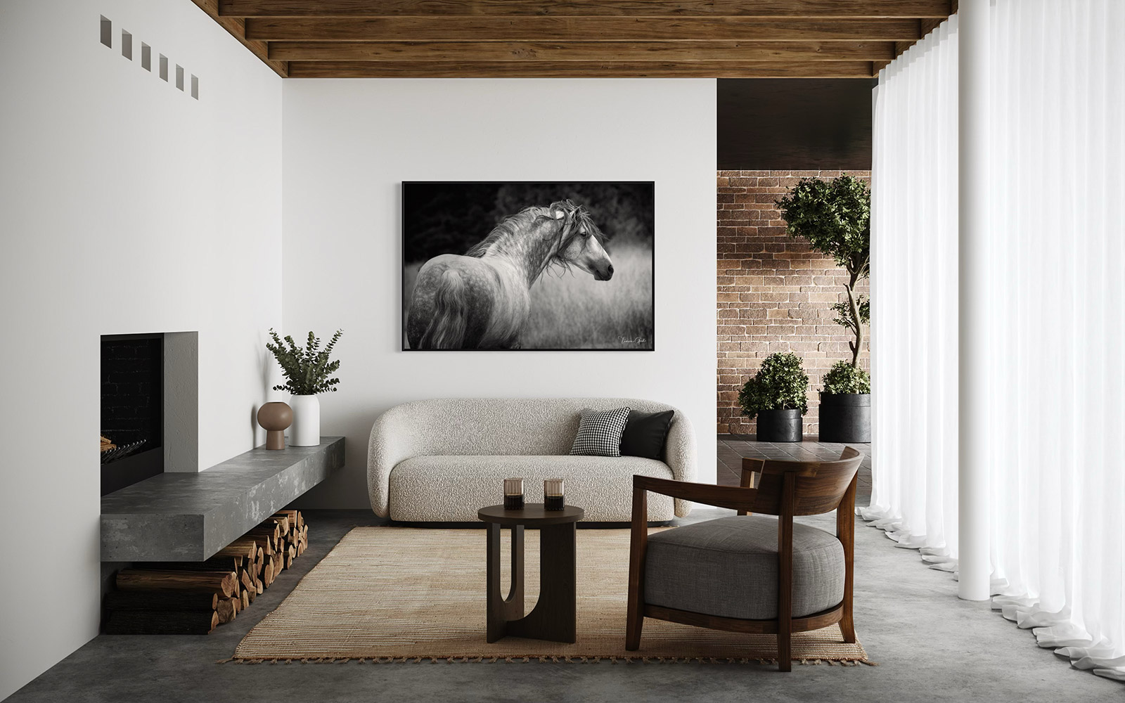 A fine art limited edition black and white print of an Andalusian horse.