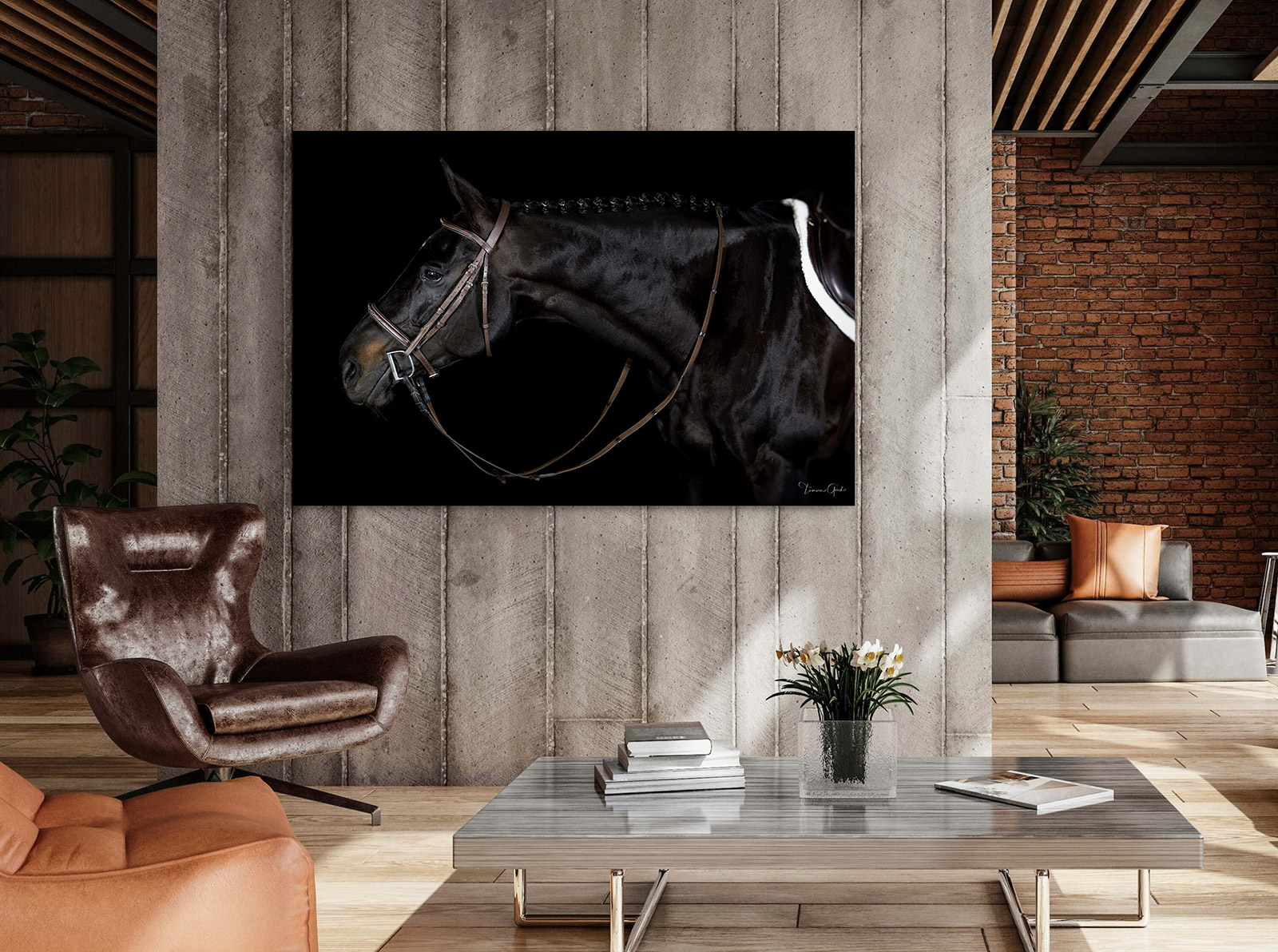 Hunter Horse portrait with bridle and saddle
