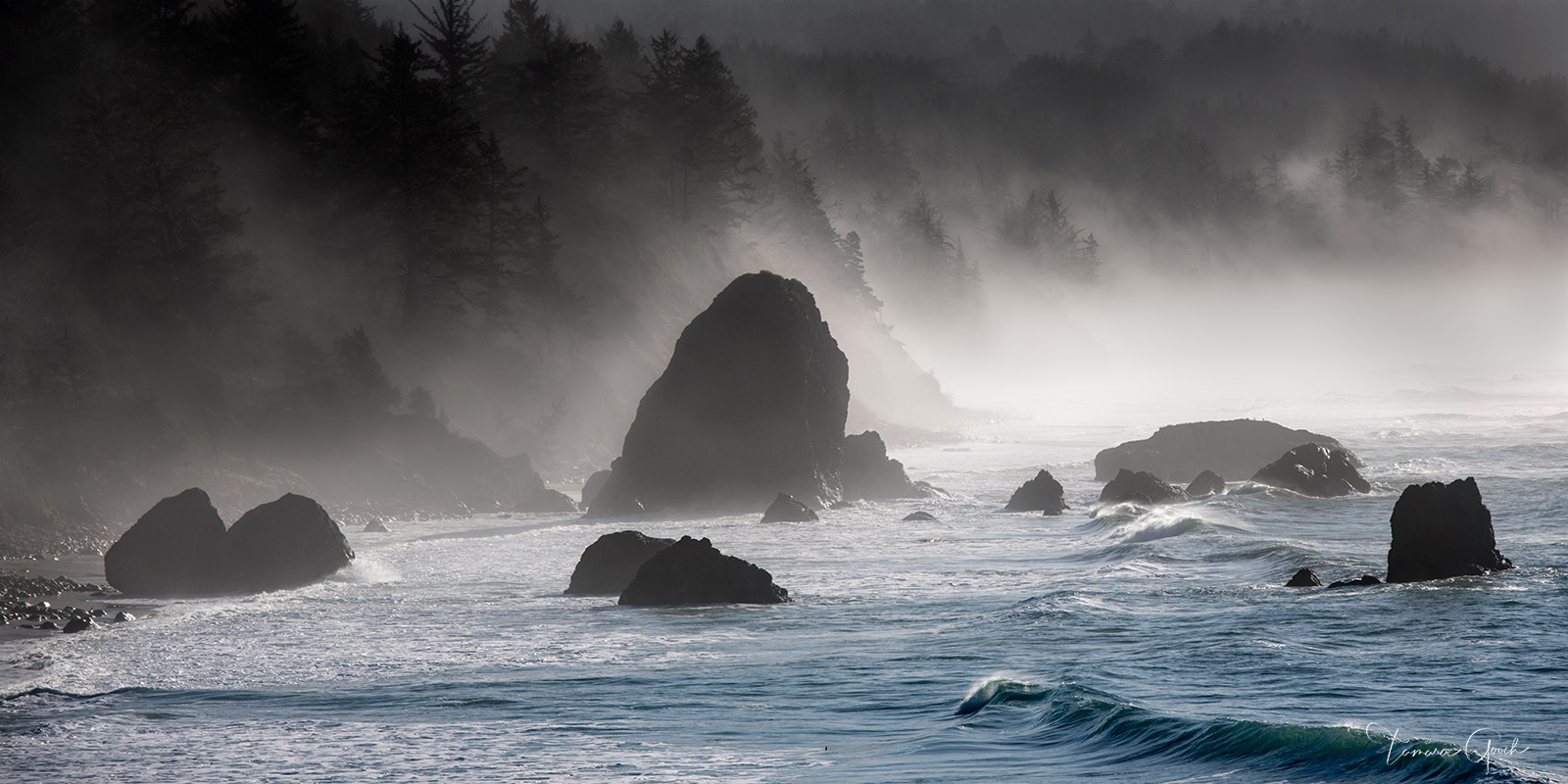 limited edition print photograph of the sea stack along the Oregon coast with a hint of fog.