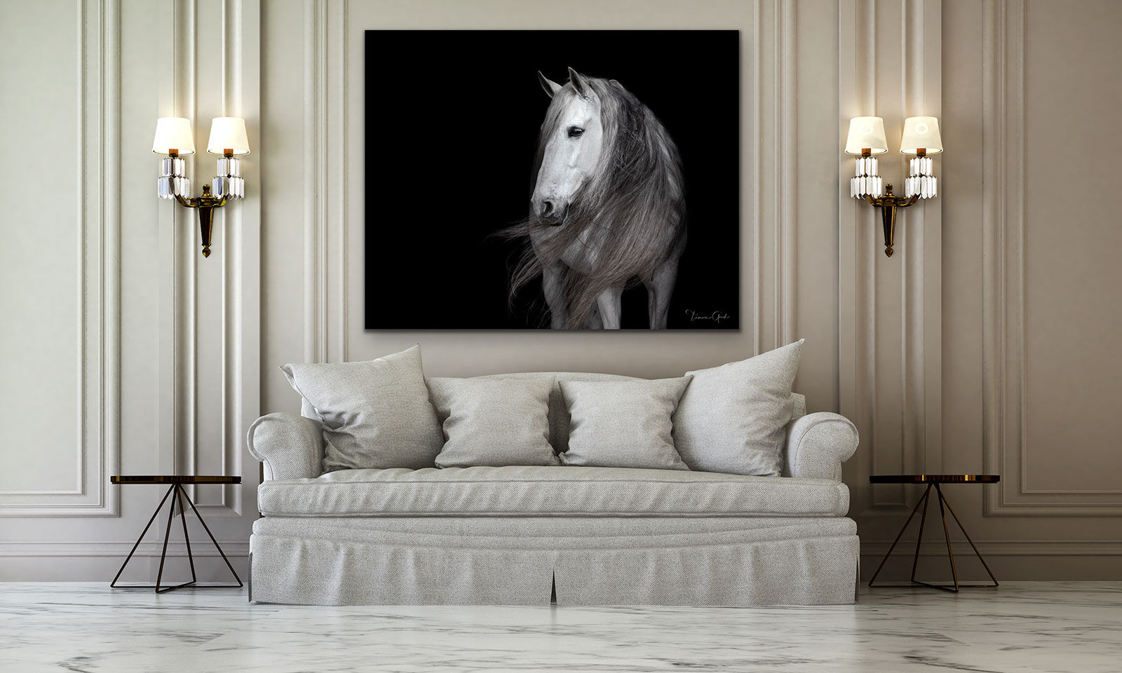 Warlander Photo Horse Print hanging over couch